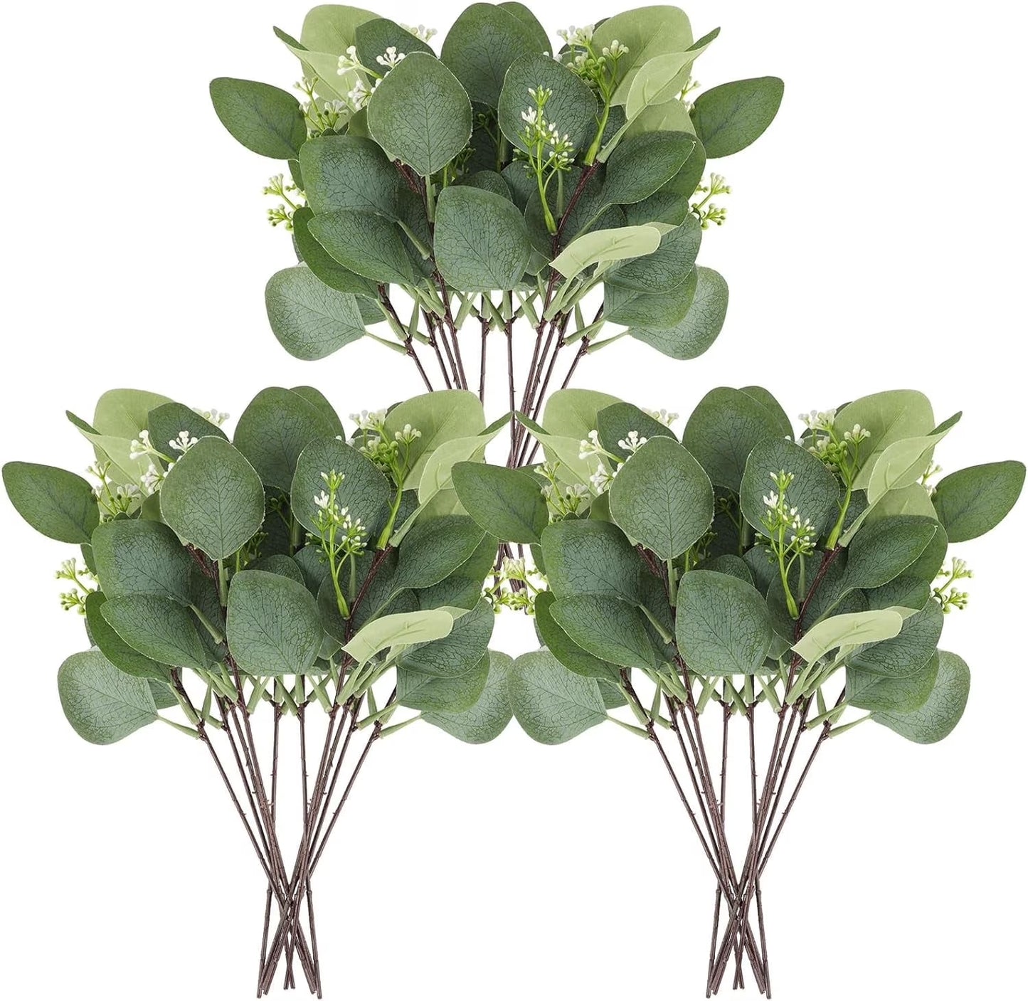 20PCS Artificial Eucalyptus Leaves Stems, Greenery Decoration Branches with Flowers for Floral Arrangement Vase Wedding Bouquets Centerpiece