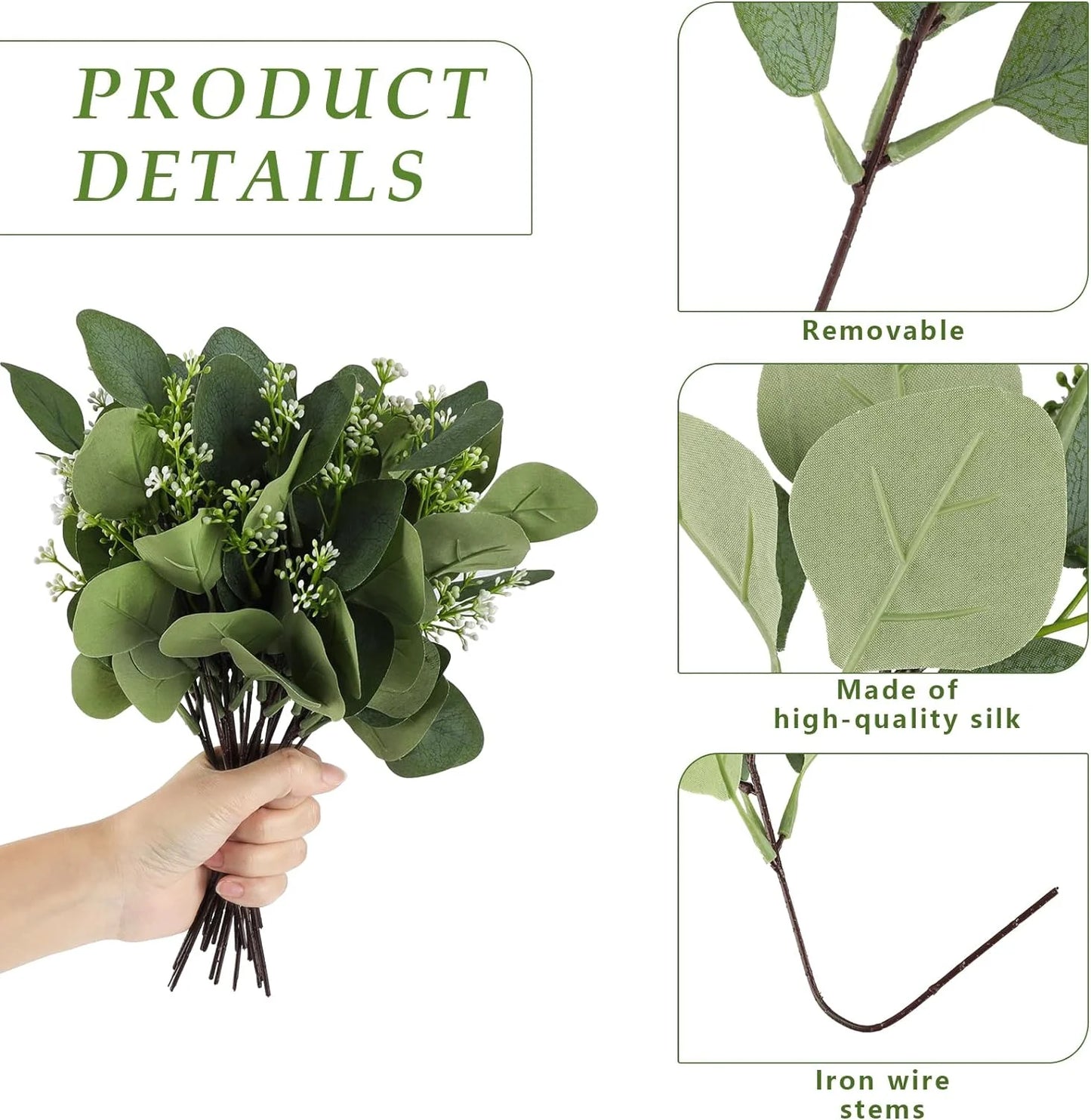 20PCS Artificial Eucalyptus Leaves Stems, Greenery Decoration Branches with Flowers for Floral Arrangement Vase Wedding Bouquets Centerpiece