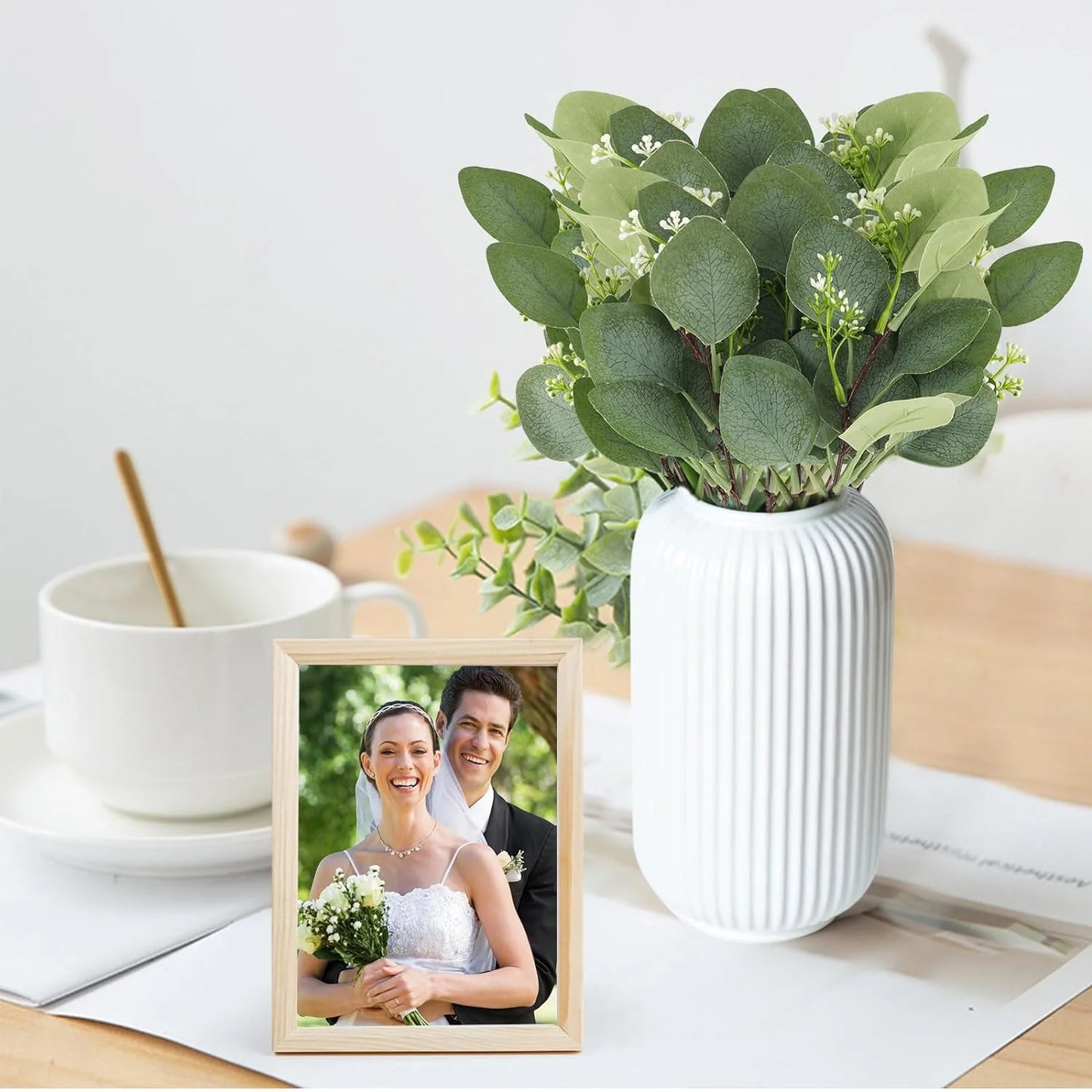 20PCS Artificial Eucalyptus Leaves Stems, Greenery Decoration Branches with Flowers for Floral Arrangement Vase Wedding Bouquets Centerpiece