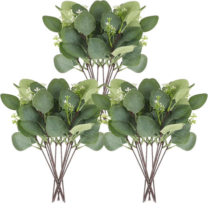 20PCS Artificial Eucalyptus Leaves Stems, Greenery Decoration Branches with Flowers for Floral Arrangement Vase Wedding Bouquets Centerpiece
