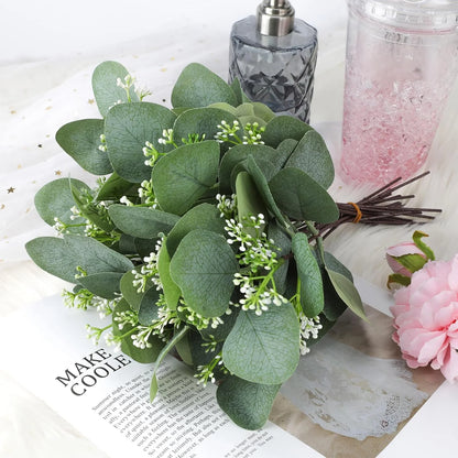 20PCS Artificial Eucalyptus Leaves Stems, Greenery Decoration Branches with Flowers for Floral Arrangement Vase Wedding Bouquets Centerpiece