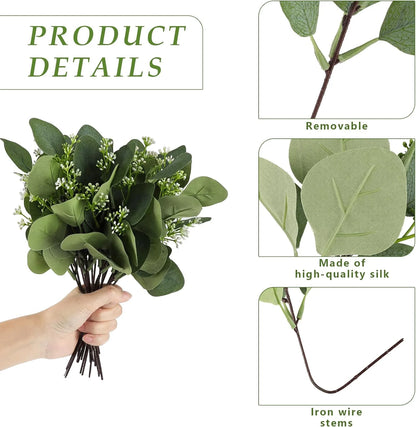 20PCS Artificial Eucalyptus Leaves Stems, Greenery Decoration Branches with Flowers for Floral Arrangement Vase Wedding Bouquets Centerpiece