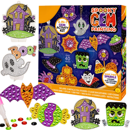 Halloween Crafts for Kids,Gem Art Kit Diamond Painting Kit with Stickers,Suncatchers,And Keychains,Halloween Party Supplies Halloween Arts and Crafts