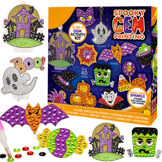 Halloween Crafts for Kids,Gem Art Kit Diamond Painting Kit with Stickers,Suncatchers,And Keychains,Halloween Party Supplies Halloween Arts and Crafts